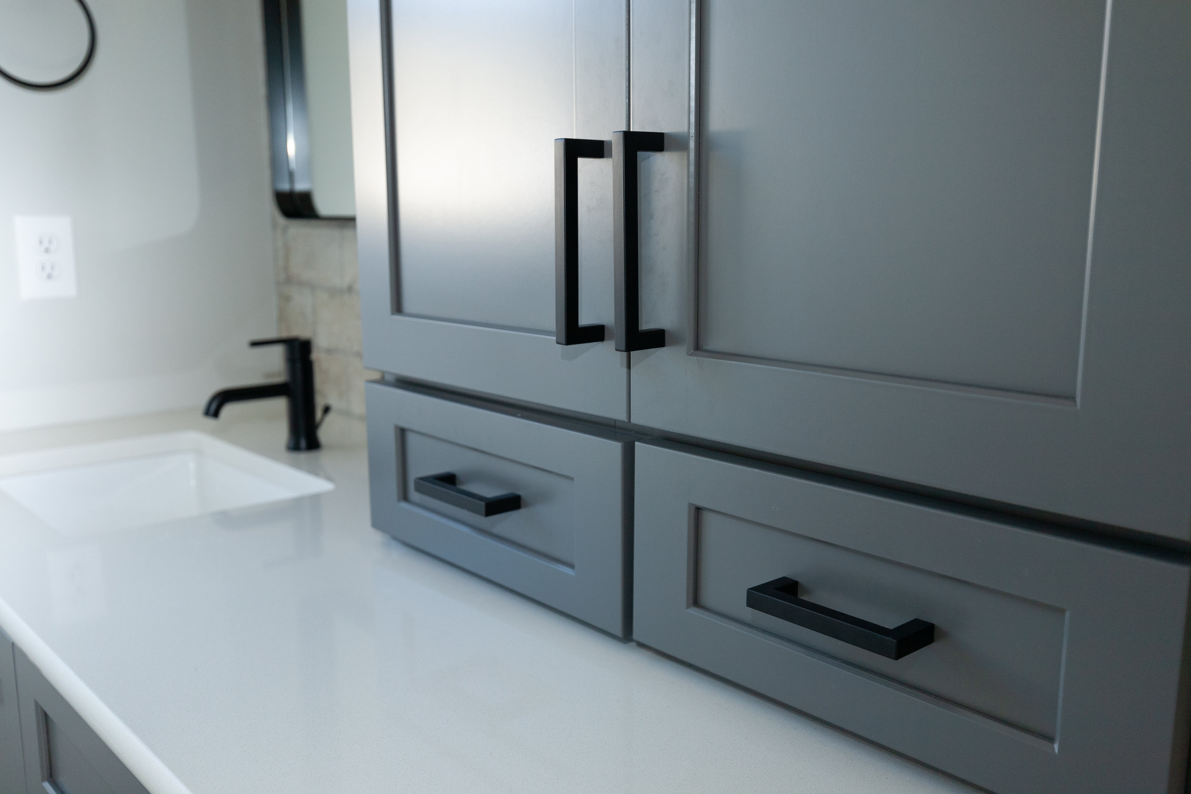 Gray Cabinets With White Cambria Quartz Wichita Ks Pinnacle Homes Inc