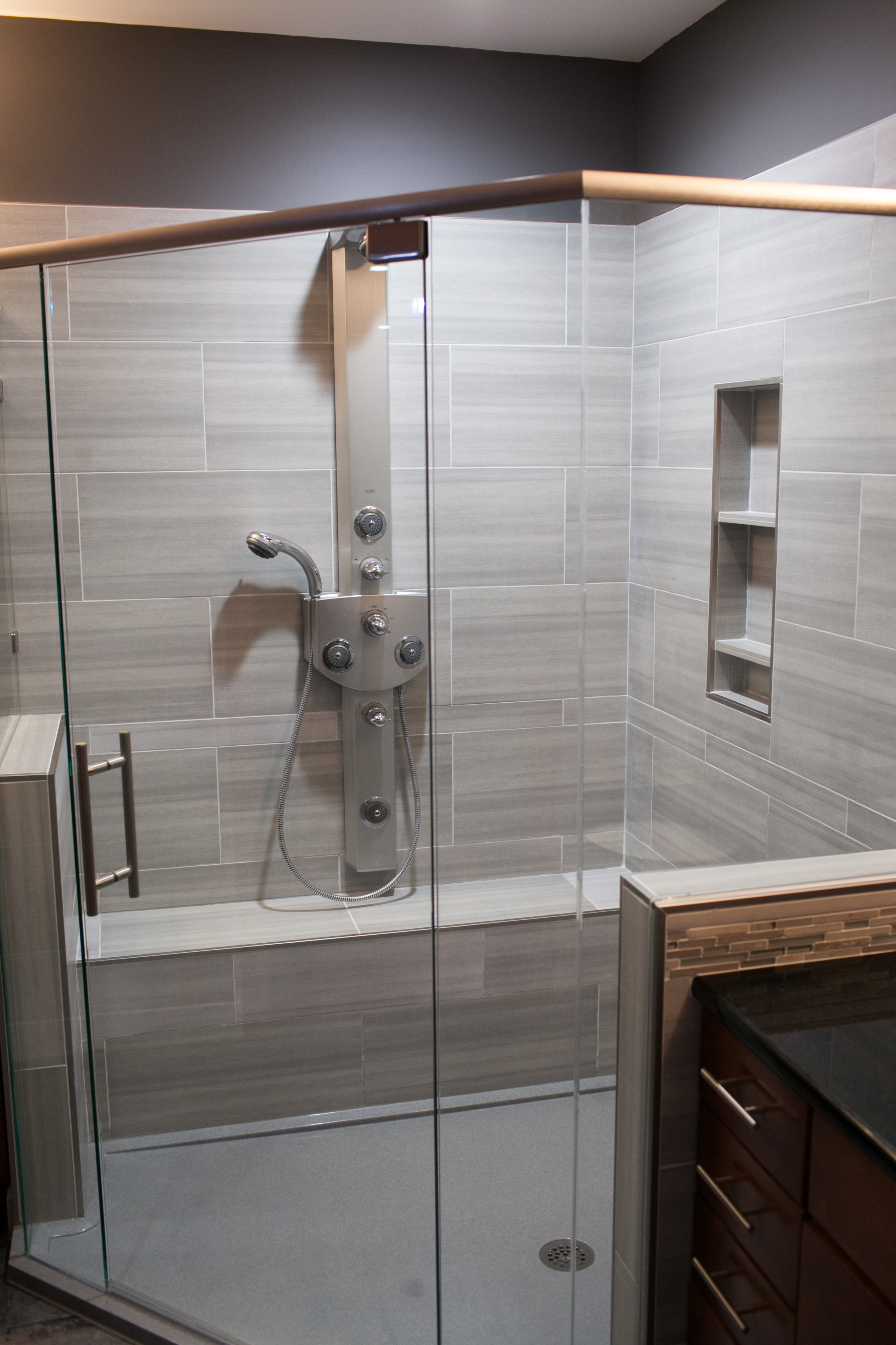 custom tile shower with glass door
